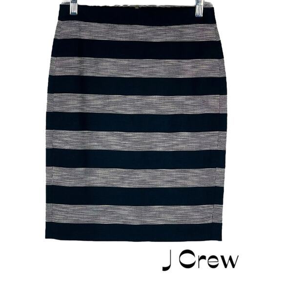 J Crew Classic Black Cream Stripe Academia Office Career Pencil Skirt NWT Size 0 - Picture 1 of 10